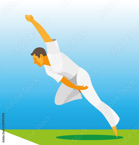 Young athlete is cricket bowler throws the ball very far