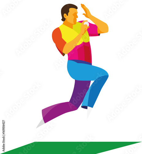 A young man is a cricket bowler who is preparing to serve the ball