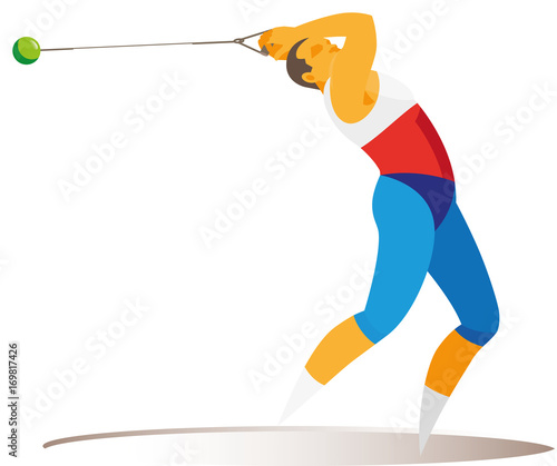 A powerful young athlete is a hammer thrower who performs a throw at competitions