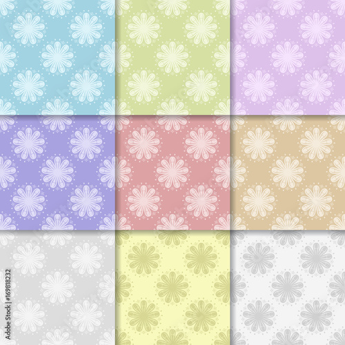 Set of multi colored floral seamless patterns