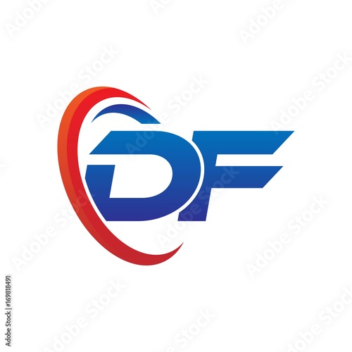 modern dynamic vector initial letters logo df with circle swoosh red blue