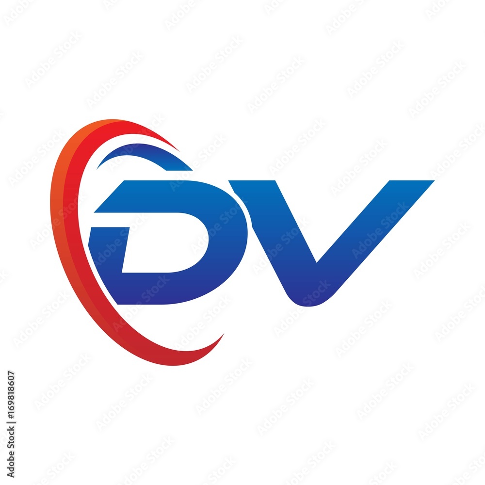 modern dynamic vector initial letters logo dv with circle swoosh red blue modern dynamic vector initial letters logo dv with circle swoosh red blue
