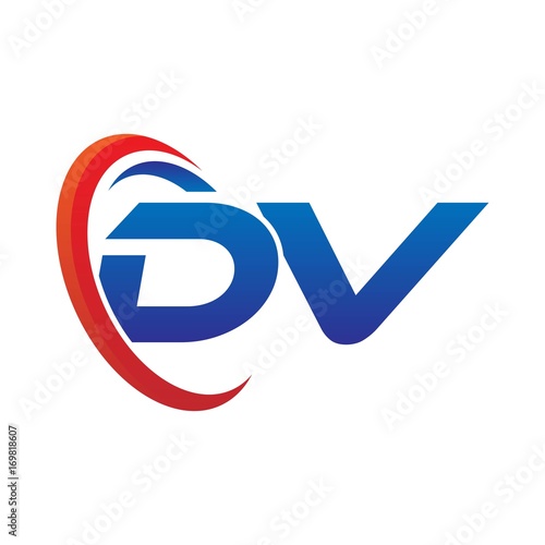 modern dynamic vector initial letters logo dv with circle swoosh red blue