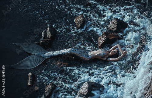Papier peint The real mermaid is resting on the ocean shore