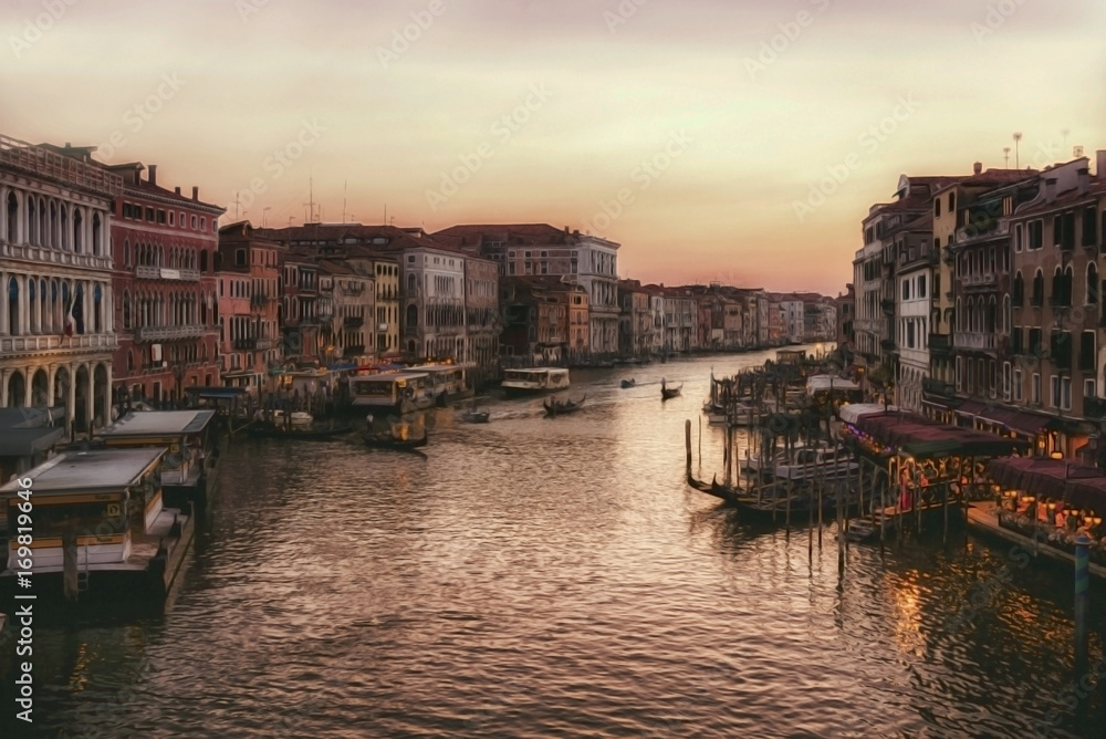 sunset on Venezia grand canal, soft focus