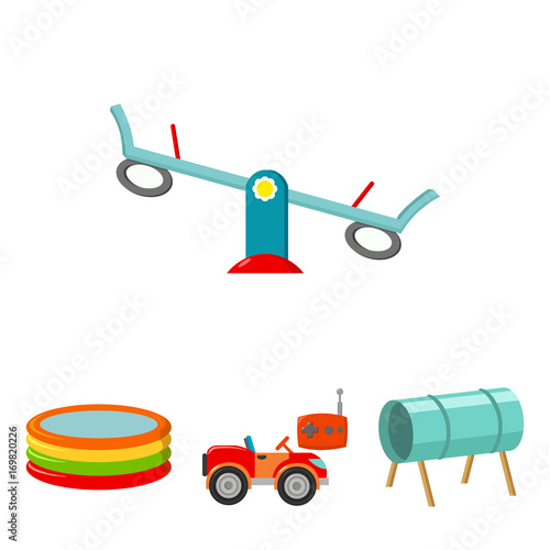 Machine for radio control, tunnel, trampoline, swing. Playground set collection icons in cartoon style vector symbol stock illustration web.