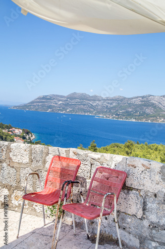 Forteca Svetog Vlaha, view from above, Korcula, Croatia against the Adriatic Sea
 photo