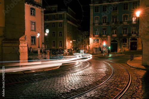 Old European city street at night