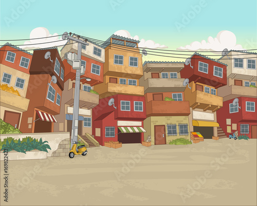 Street of poor neighborhood in the city. Slum. Favela.
