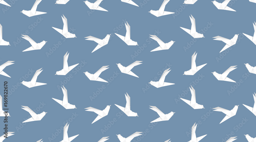 Origami dove bird seamless pattern on blue background. Japanese vector ornament. Endless texture can be used for wallpaper, web page background, surface, textile print.. Origami dove bird seamless pattern on blue background. Japanese vector ornament. Endless texture can be used for wallpaper, web page background, surface, textile print..