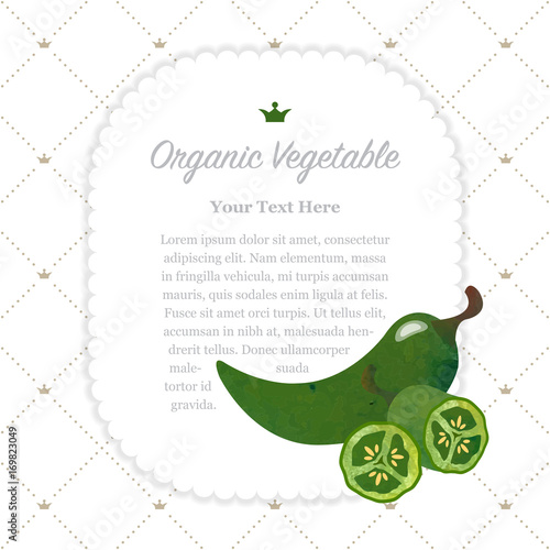 Colorful watercolor texture nature organic fruit memo frame green jalapeno pepper