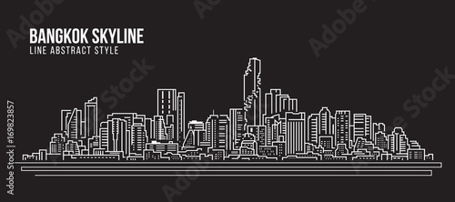 Cityscape Building Line art Vector Illustration design - Bangkok city skyline