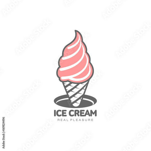 Vector ice cream waffle cone simple flat cartoon isolated illustration on a white background. Sweet delicious dessert food, snack