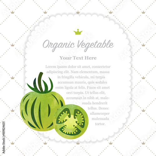 Colorful watercolor texture nature organic fruit memo frame zebra green tomato