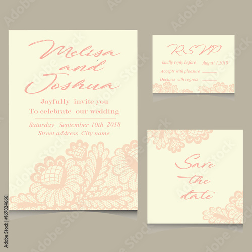 Templates of invitation lace cards for wedding