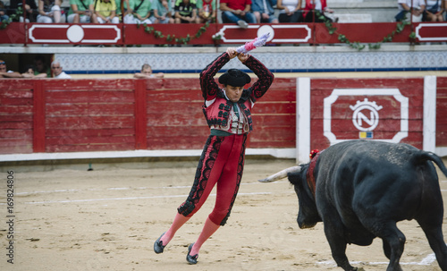 Bullfighter in a bullring.