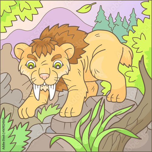 Fototapeta Naklejka Na Ścianę i Meble -  Cartoon cute saber-tooth tiger
