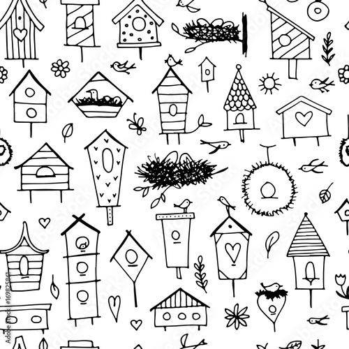 Birdhouses, seamless pattern for your design