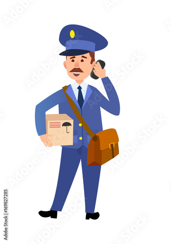 Postman Delivering Parcel Isolated Cartoon Vector 