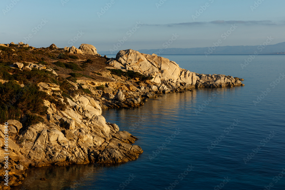 View on Corsica from Capo Testa, Sardinia, Italy