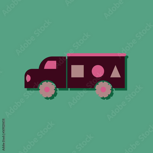 flat icon design kids truck silhouette in sticker style