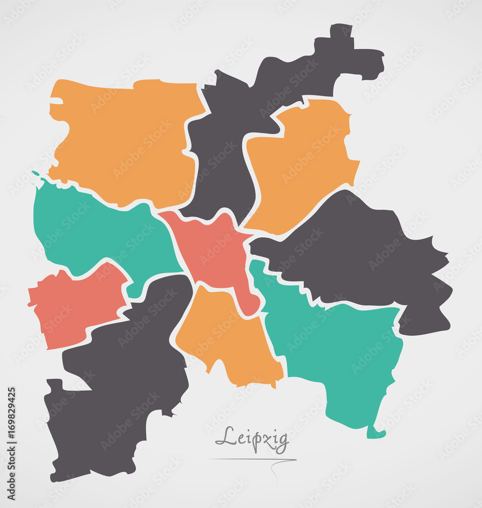 Leipzig Map with boroughs and modern round shapes
