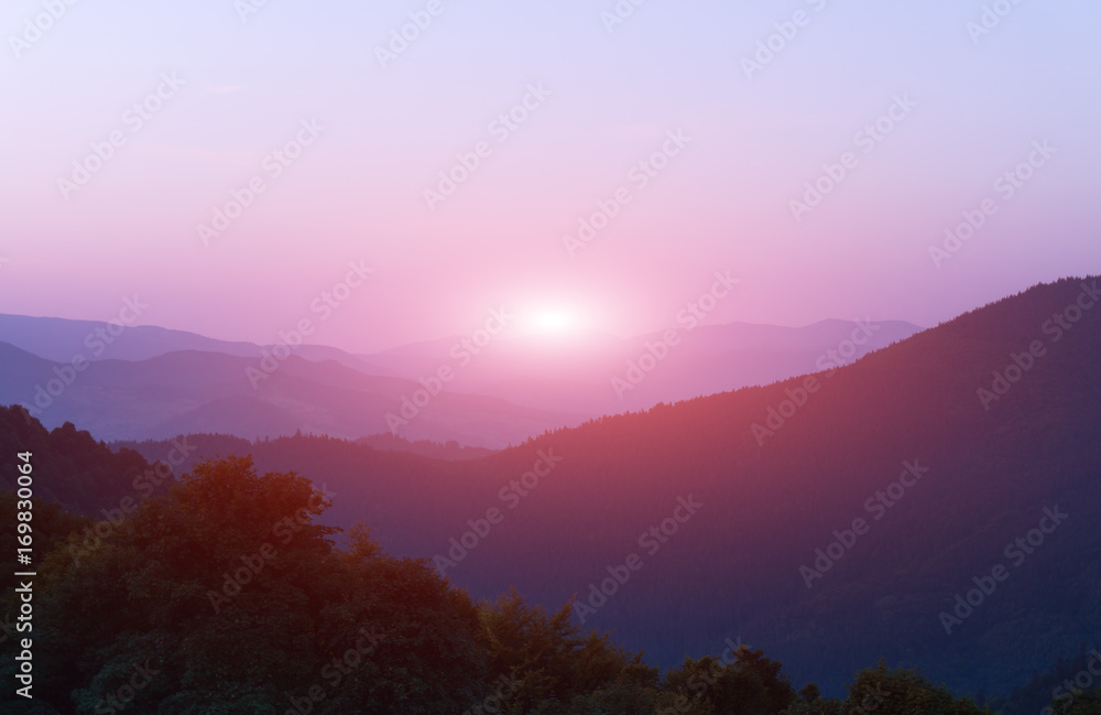 Summer Dawn in mountains. Sunrise Summer Dawn in mountains. Sunrise