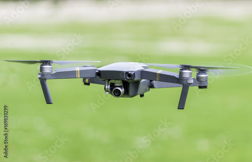 Quadcopter dorone hovering low to the ground