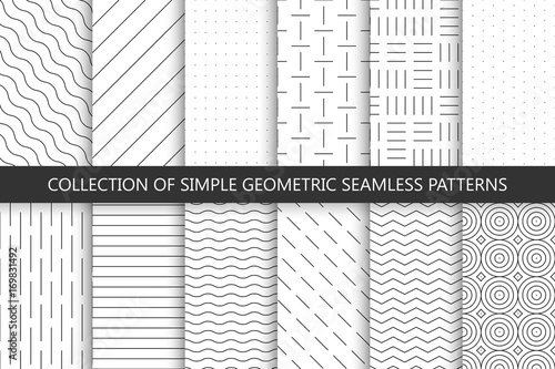 Collection of seamless geometric minimalistic patterns.