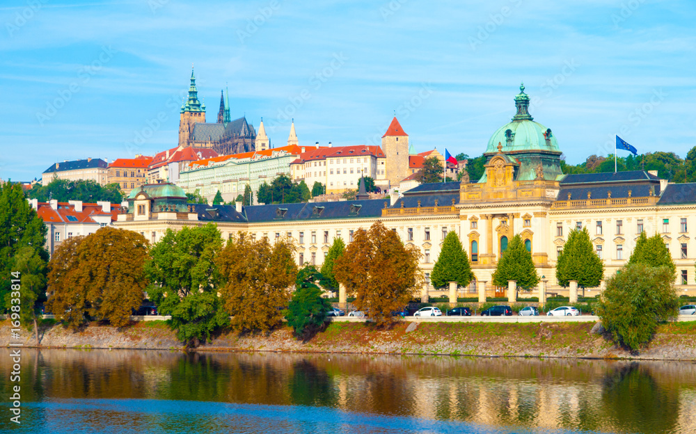 Fototapeta premium Prague panoramic view of Prague Castle and Straka Academy - the seat of Government of Czech Republic.