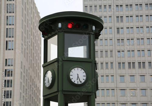 Old traffic light in the large East Berlin square called Potsdam