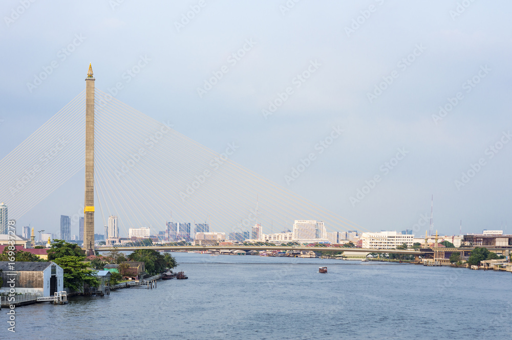 The Rama VIII Bridge - a cable-stayed bridge crossing the Chao Phraya River in Bangkok, Thailand The Rama VIII Bridge - a cable-stayed bridge crossing the Chao Phraya River in Bangkok, Thailand