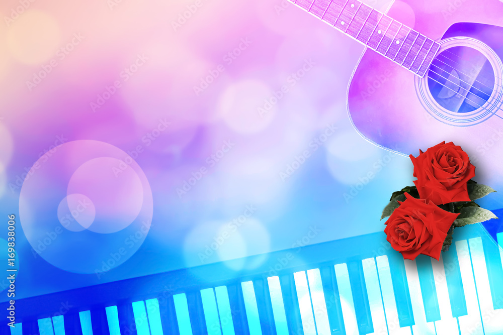 Abstract Illustration of Two Red Roses Romantic Valentine Love Song by  Guitar and piano on bokeh Background. Stock Illustration | Adobe Stock