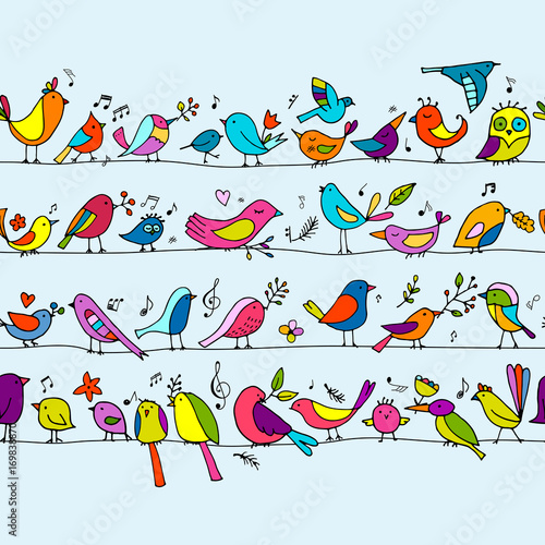 Birds family, seamless pattern for your design