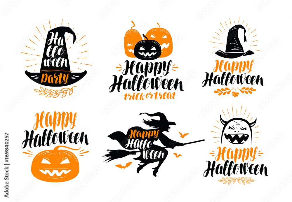 Halloween banner. Holiday, greeting card label or logo. Lettering vector illustration