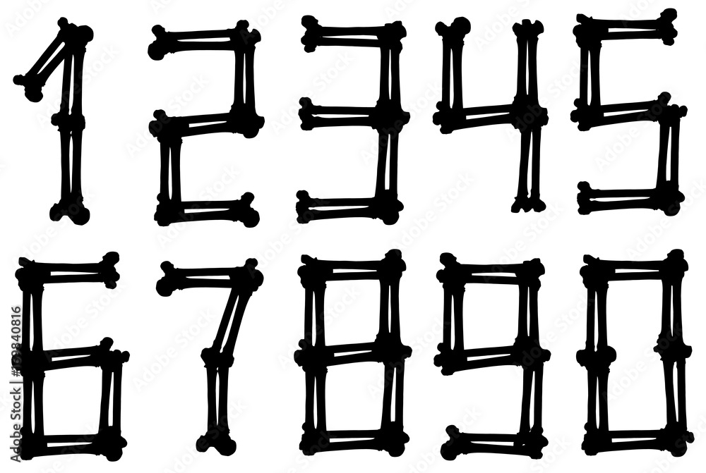 Graphic black silhouette bone numbers vector set Graphic black silhouette bone numbers vector set