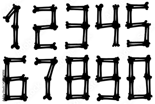 Graphic black silhouette bone numbers vector set