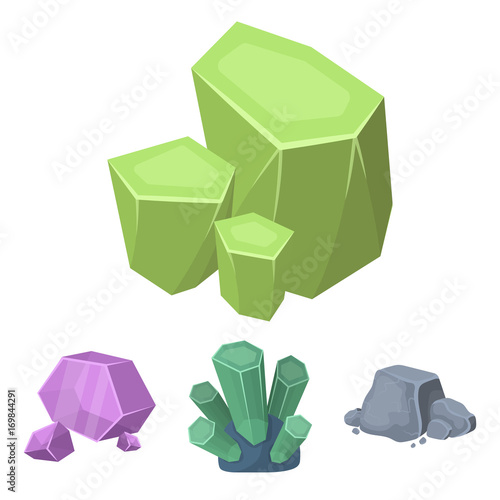 Crystals, iron ore. Precious minerals and a jeweler set collection icons in cartoon style vector symbol stock illustration web.