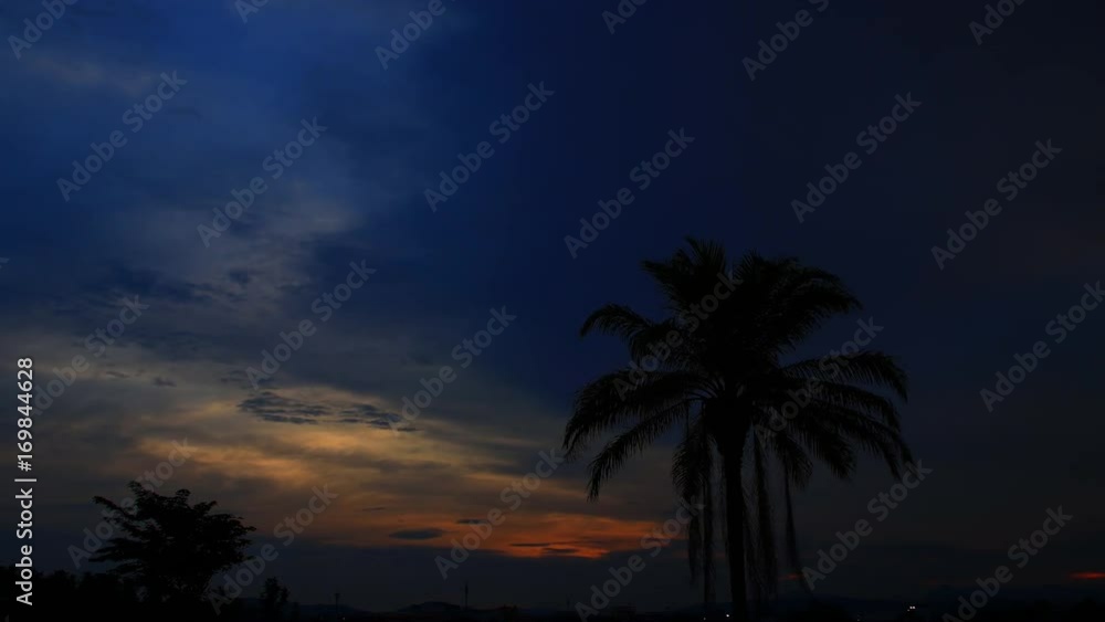 Silhouette Palm trees with sky on sunset and storm cloud. Timelapse 4K Silhouette Palm trees with sky on sunset and storm cloud. Timelapse 4K