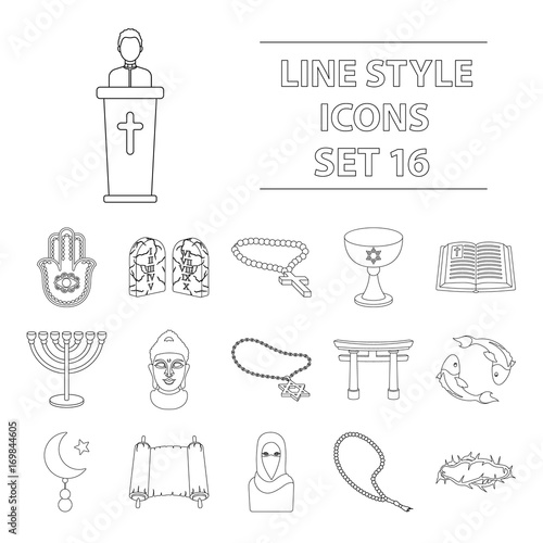 Religion set icons in outline style. Big collection of religion vector symbol stock illustration