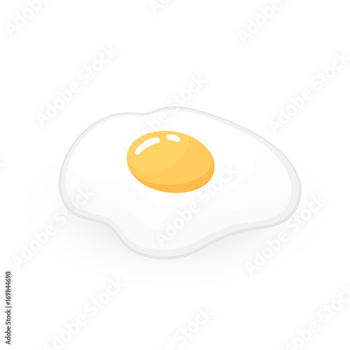Juicy fried egg in flat style. Simple easy breakfast. Cooked food icon. Vector illustration