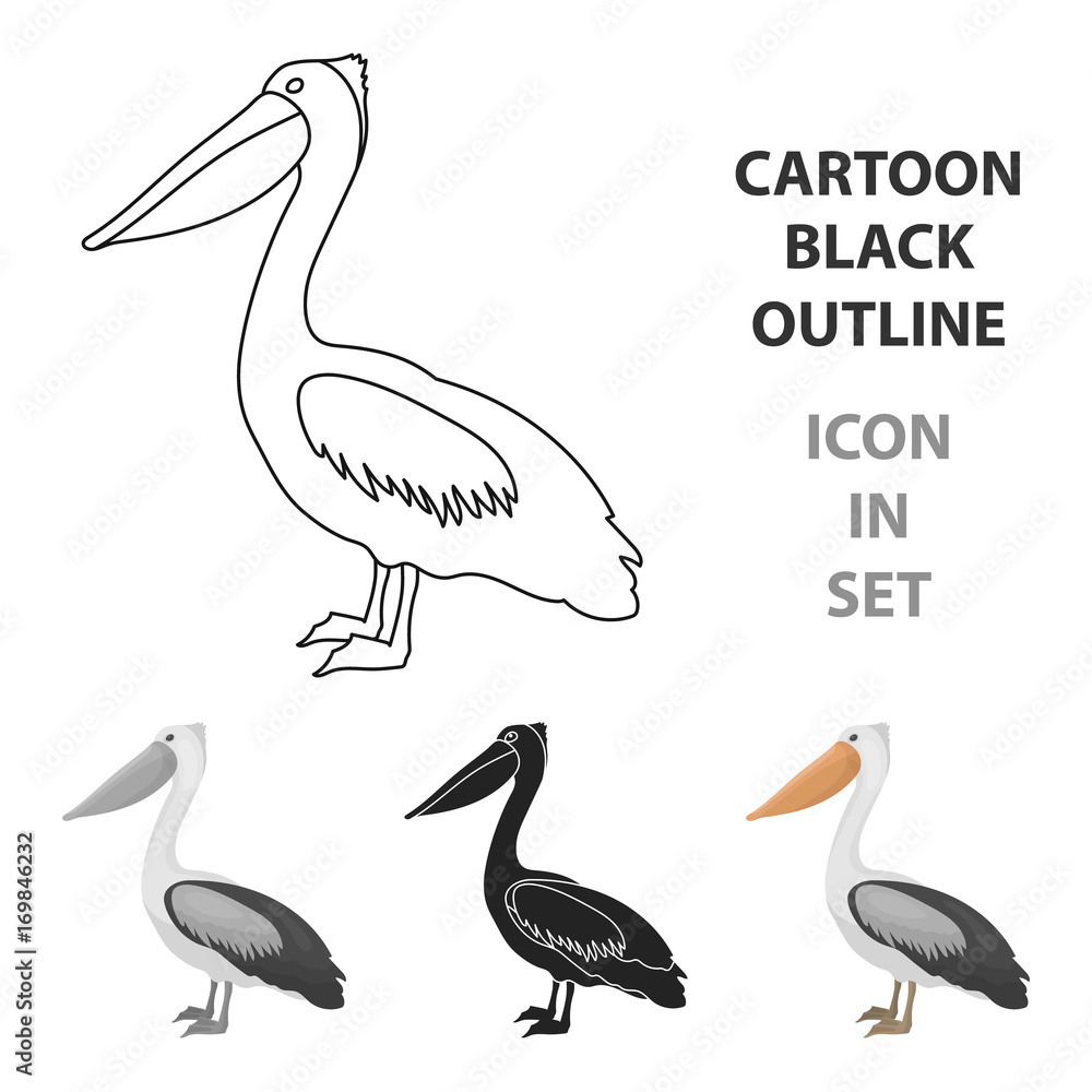 Pelican icon in cartoon style isolated on white background. Bird symbol ...