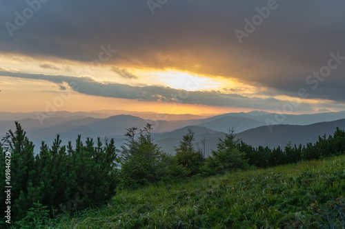 Sunset in the mountains. Travel to the mountains. Carpathians, Ukraine © Bohdana