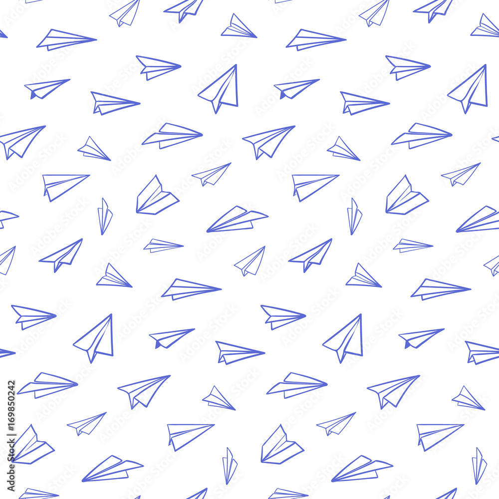 Seamless pattern with vector paper airplane. Travel, route symbol. Vector illustration of background with hand drawn paper plane. Outline. Hand drawn doodle airplane. Black linear paper plane icon Seamless pattern with vector paper airplane. Travel, route symbol. Vector illustration of background with hand drawn paper plane. Outline. Hand drawn doodle airplane. Black linear paper plane icon