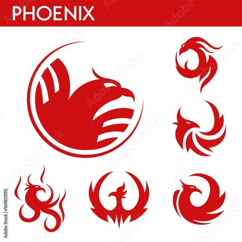 Phoenix fire bird vector template icons set