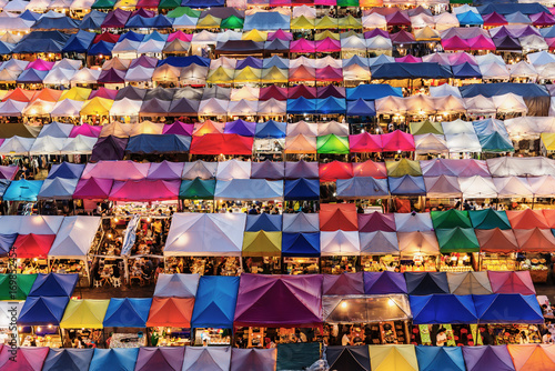 Photography Top View Landscape Popular Landmark in Bangkok ,  Rod Fai or Train Night Market