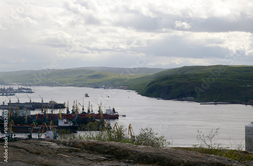 View of the Kola Bay and Murman coast from the hill of Green Cape, Murmansk, Russian Federation photo