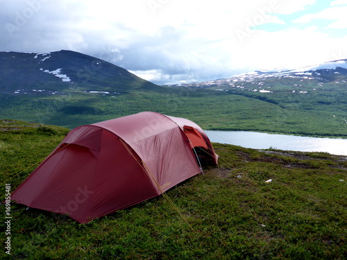 Red tent in Swedish mountains