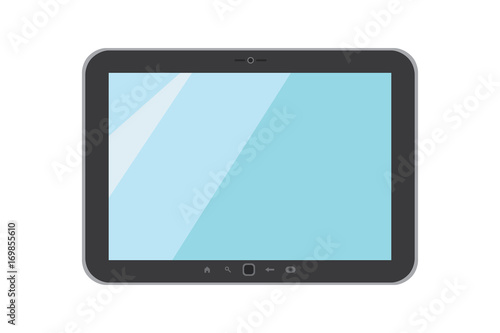 Vector illustration on white isolated background. Black tablet. Flat style