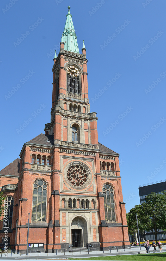 The Romanesque revival architecture of the Johanniskirche, (St John's) Düsseldorf, Germany